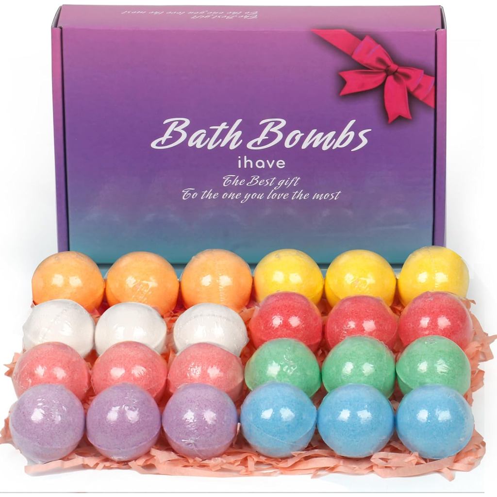 IHave Bath Bombs ของขวัญ Mini BathBombs 24 ชิ้นสําหรับผู้หญิง - ชุดของขวัญอาบน้ําฟองที่สมบูรณ์แบบสํา