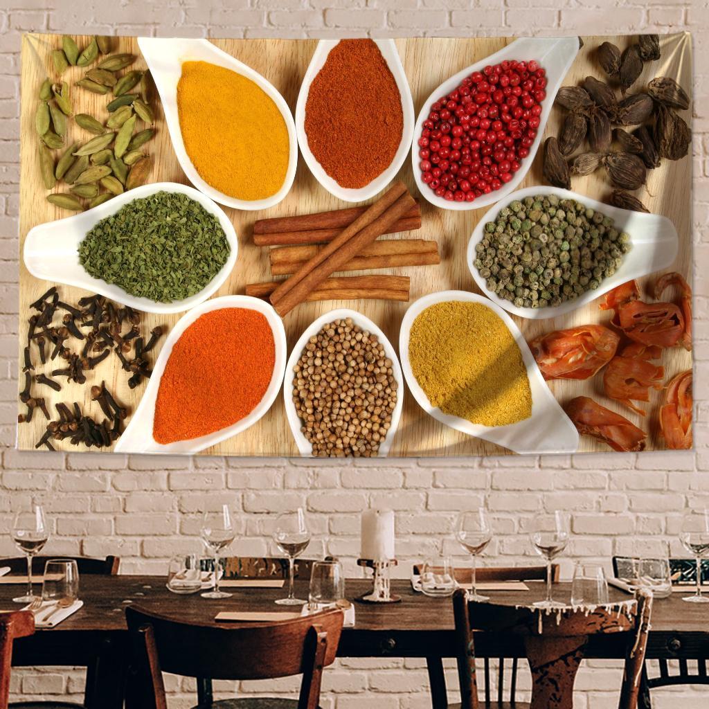 [พรมโปสเตอร์ตกแต่ง] การออกแบบรูปแบบเครื่องเทศ Gourmet, พรมโฆษณาร้านมัลติฟังก์ชั่น, เค้าโครงฉากร้านเครื่องเทศ (สั่งซื้อตะขอฟรี)