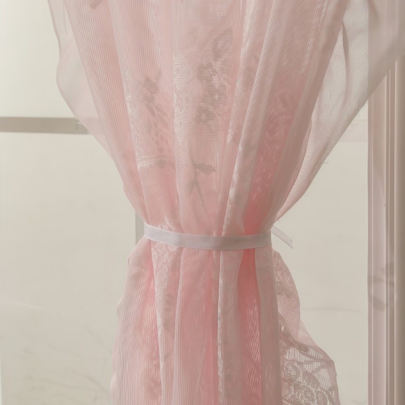 ผ้าม่านทึบแสงลูกไม้แบบก้านไม่มีการเจาะผ้าม่านดอกไม้กระจกกลมสไตล์ฝรั่งเศส - รูปที่ 4