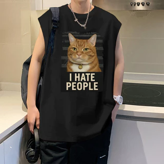 Sea.Tee [COD] เสื้อแขนกุด เสื้อผ้าผช oversize ผ้าฝ้าย 100% 'เสื้อ cat' S-3XL