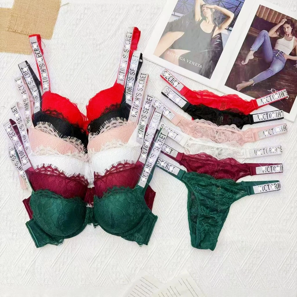 Shiny Rhinestone ชุดชั้นในกางเกงชุดหรูหราเซ็กซี่สวยกลับ Gathering bra ชุด e66t3