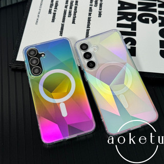 รูปทรงเรขาคณิตที่สร้างสรรค์เหมาะสําหรับเคสโทรศัพท์ Samsung S25Ultra เคส Galaxy S25FE แม่เหล็ก S25 โปร่งใส S24 + สีสันสดใส S25Edge ผิวมัน S24Ultra