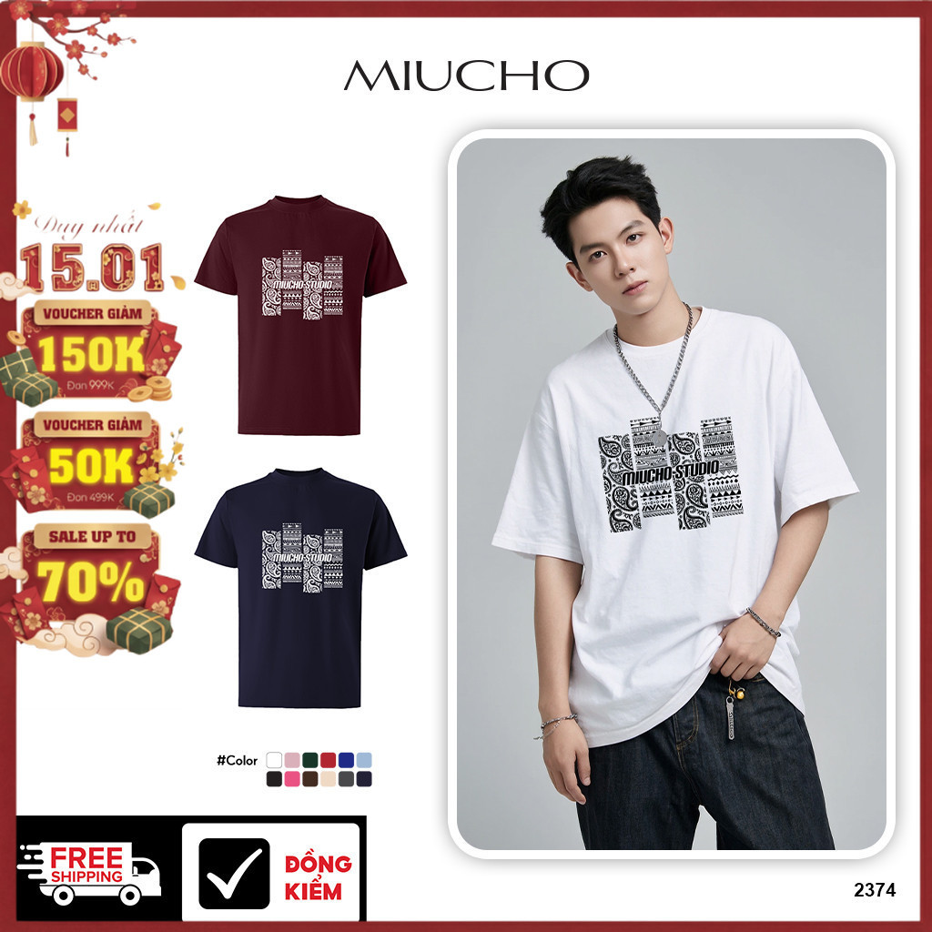 Vintage ATD2374 Miucho Iconic เสื้อยืดผู้ชายทรงหลวมคอกลมแขนสั้นผ้าคอตตอนสุดเท่พิมพ์ลายงานศิลปะ