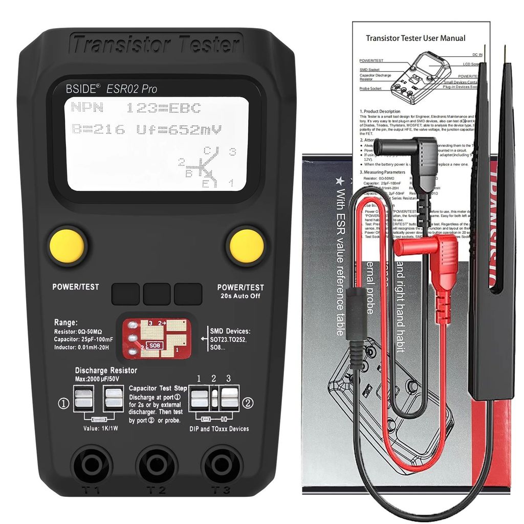 BSIDE ESR02pro ทรานซิสเตอร์อเนกประสงค์ ESR/SMD เครื่องทดสอบสมาร์ทไดโอด Triode Capacitance Resistor M