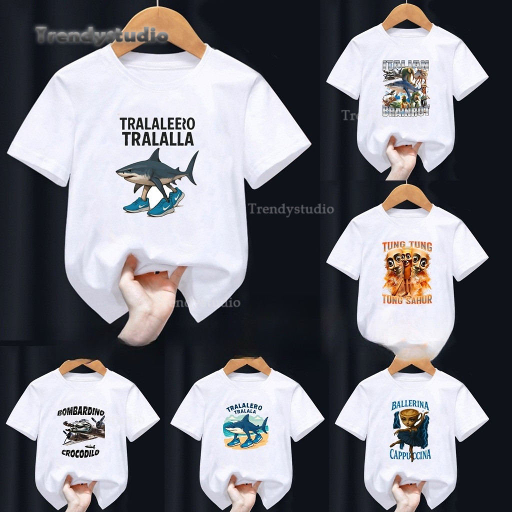 เสื้อยืดMemes brainrot  Memes brainrot เสื้อใหม่สำหรับเด็ก tralalero tralala tung tung tung sahur มี