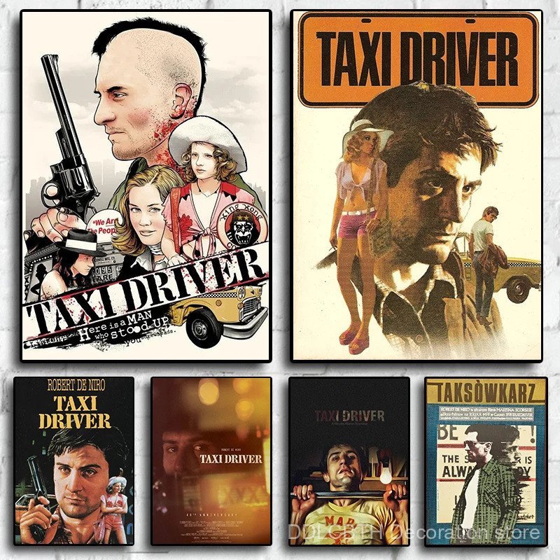5S1H 80s Vintage ภาพคลาสสิกภาพยนตร์ Taxi Driver ตัวอักษร Series พิมพ์โปสเตอร์สําหรับห้องนั่งเล่นผ้าใ