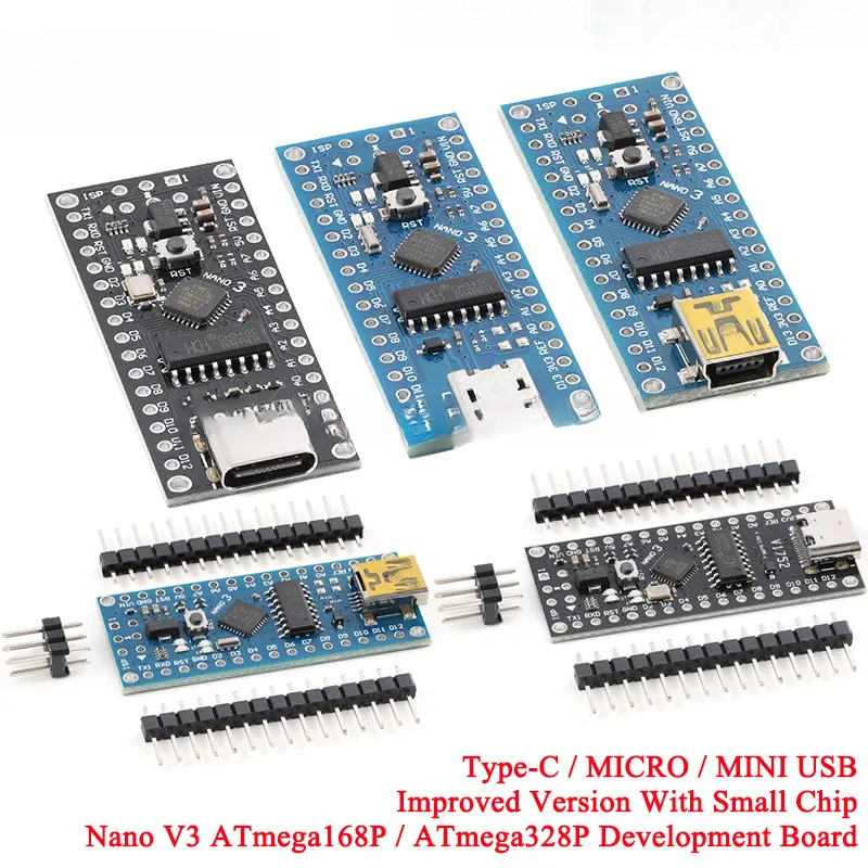 2-5pcs Nano V3.0 Mini Type-C Micro USB ATmega168P ATmega328P MCU Core Development Board CH340 16Mhz 
