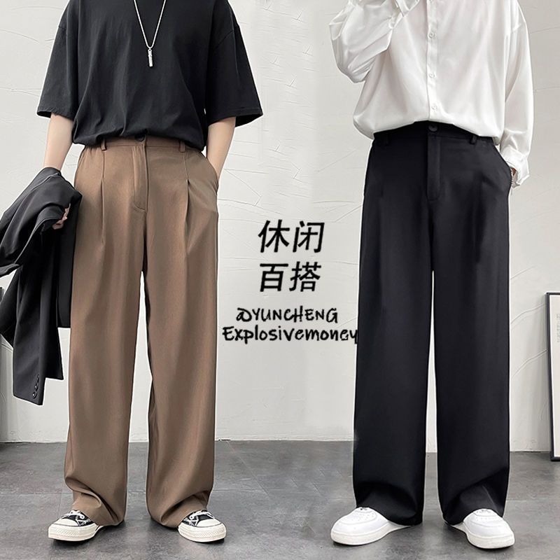 港风oversize西装裤子男生春夏季宽松潮流长裤潮流感直筒休闲裤4.3สไตล์ฮ่องกงกางเกงสูทขนาดใหญ่สําหรับผู้ชาย, ฤดูใบไม้ผลิ/ฤดูร้อนหลวมอินเทรนด์กางเกงขายาวลําลอง, กางเกงขาตรงแนวโ