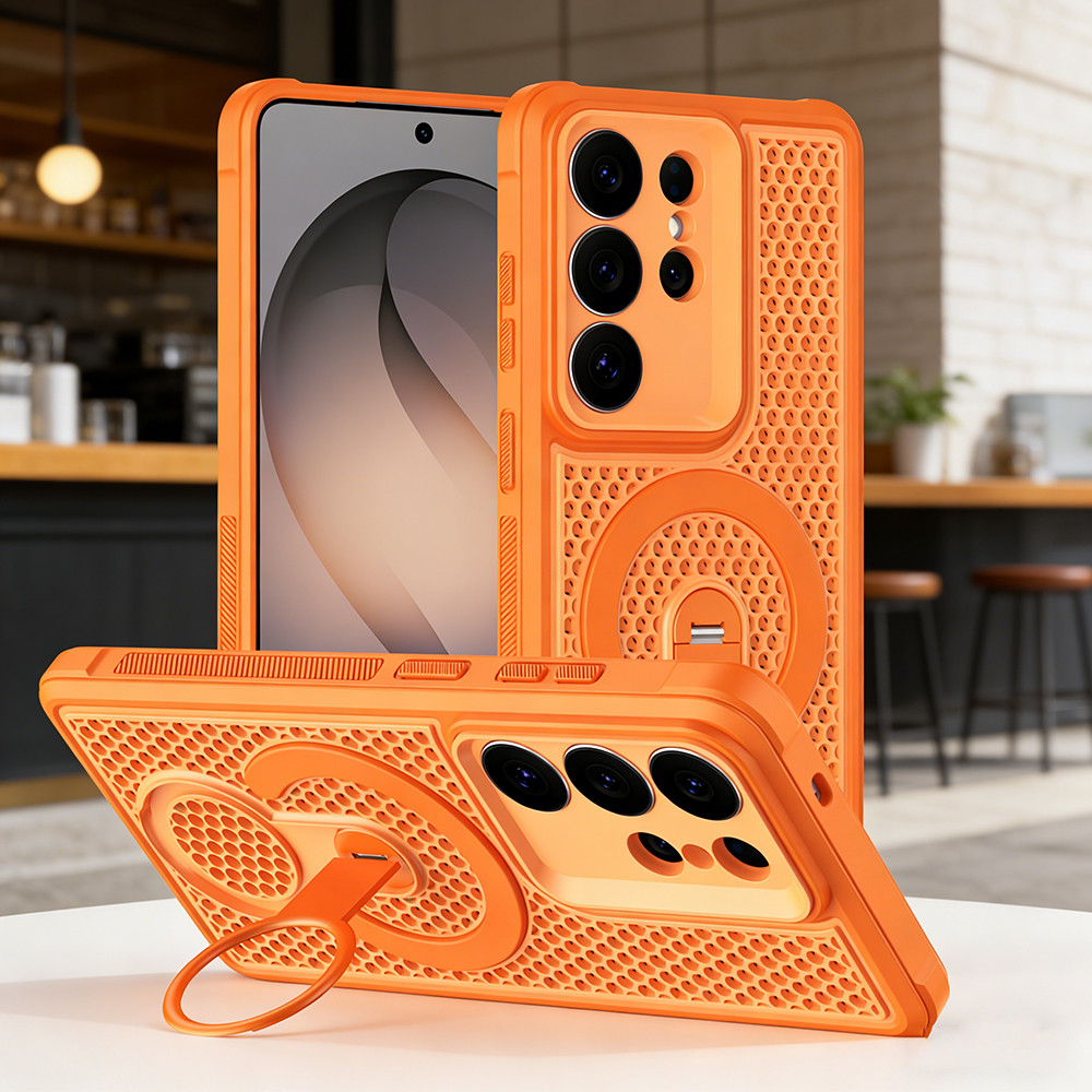 SAMSUNG การกระจายความร้อนเคสโทรศัพท์แม่เหล็กสําหรับSamsung Galaxy S26 S25 S24 S23 Ultra S26 Plus S25 24 Plus S25 Edge S25 FE S24 FE S23 FEแหวนหมุนขาตั้งHollowกันกระแทก