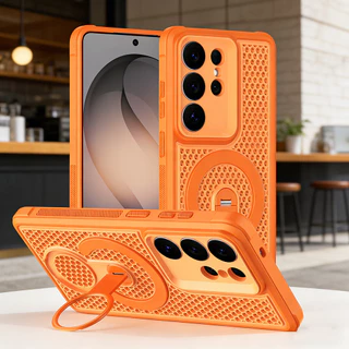 SAMSUNG การกระจายความร้อนเคสโทรศัพท์แม่เหล็กสําหรับSamsung Galaxy S26 S25 S24 S23 Ultra S26 Plus S25 24 Plus S25 Edge S25 FE S24 FE S23 FEแหวนหมุนขาตั้งHollowกันกระแทก