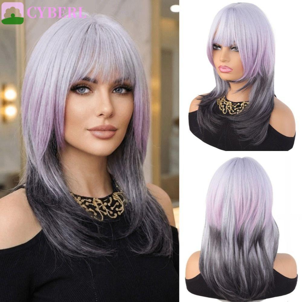 CYBERLINX Gradient สีม่วงวิกผมสีดํา, Hairpiece ธรรมชาติ High-layered Mullet ตัดผม, Full Head Cover 1