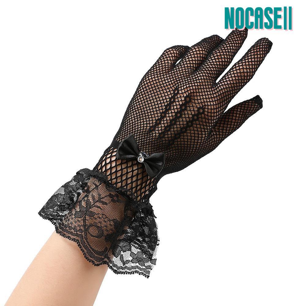 NOCASE ถุงมือแหอวน, ถุงมือเจ้าสาวตาข่ายระบายอากาศ, ลูกไม้ยืดโบว์ออกแบบถุงมือสุภาพสตรี