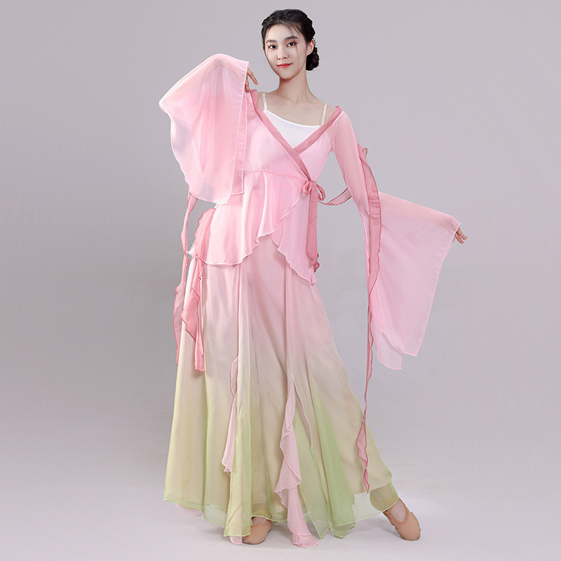 古典舞蹈服女飘逸纱衣练功服表演新款民族舞中国舞剧目演出服套装4-9Classical Dance Cos for Women, Flow Gauze Practice Outfit, New Ethn