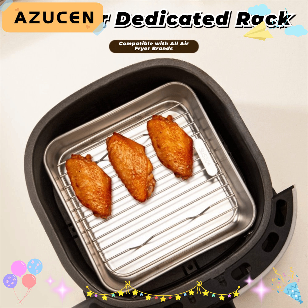 AZUCEN Air Fryer Rack, 304 สแตนเลสรอบสแควร์ทําอาหาร Rack,แบบพกพาเท้า Thicken Cooling Rack Home Kitchen เตาอบ Steamer Cooker