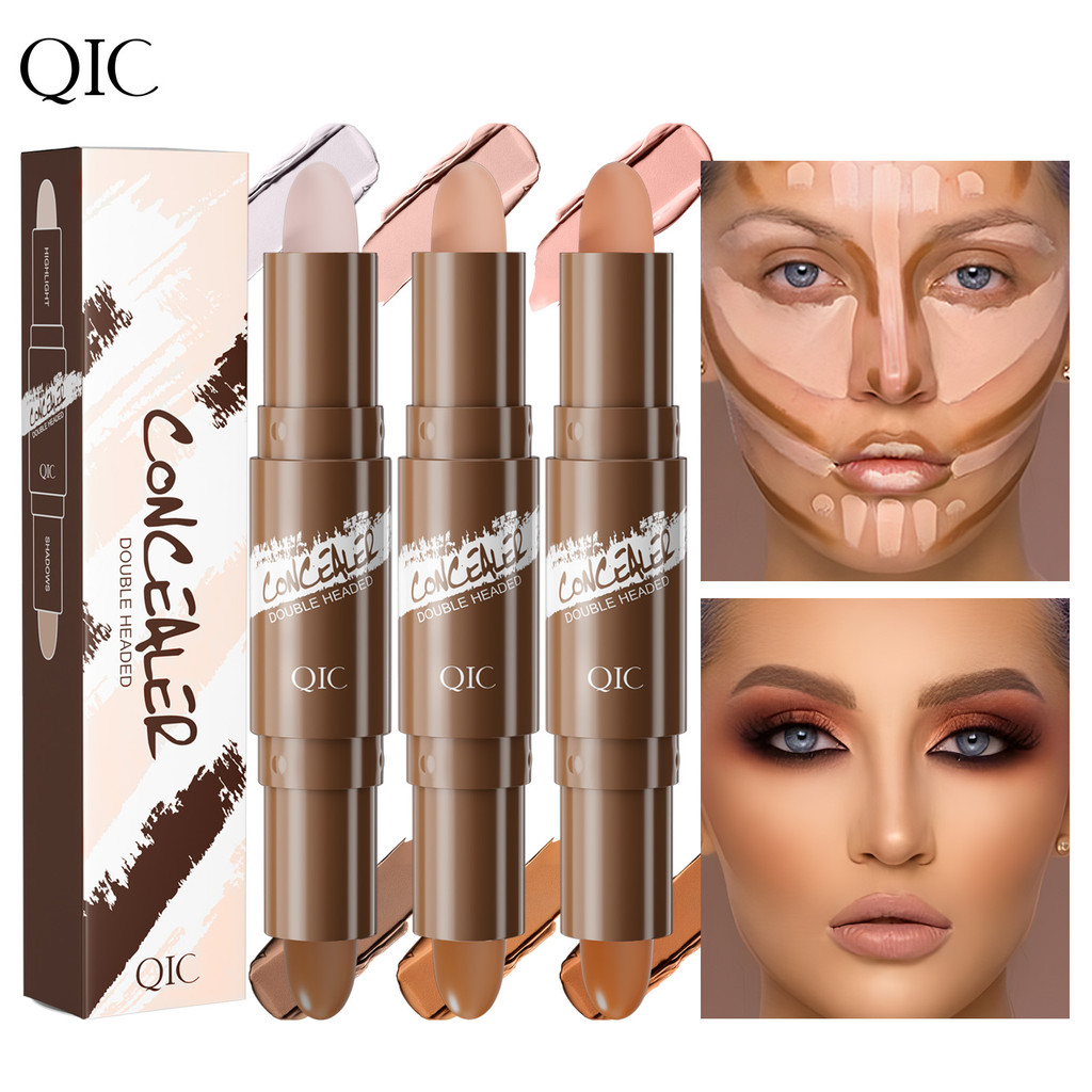 QIC Double-Headed Dual-ใช้ High Glossคอนซีลเลอร์Stickธรรมชาติสามมิติจมูกเงาซ่อมกันน้ําBrightening Hi