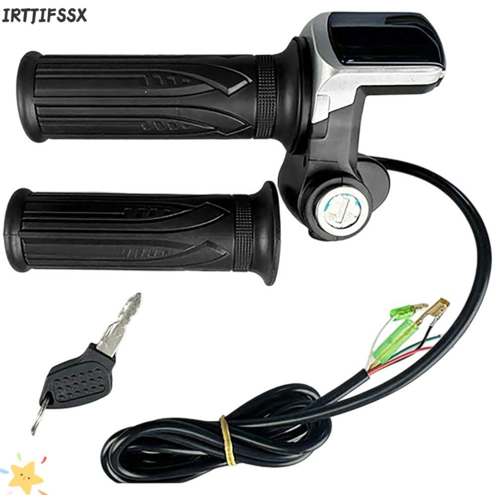 IRTJIFSSX คันเร่งจักรยานไฟฟ้า, จอแสดงผล LCD กุญแจล็อคสกู๊ตเตอร์ด้ามจับคันเร่ง, แฮนด์ 36V 48V ตัวบ่งชี้พลังงานควบคุมความเร็วคันเร่งสกู๊ตเตอร์