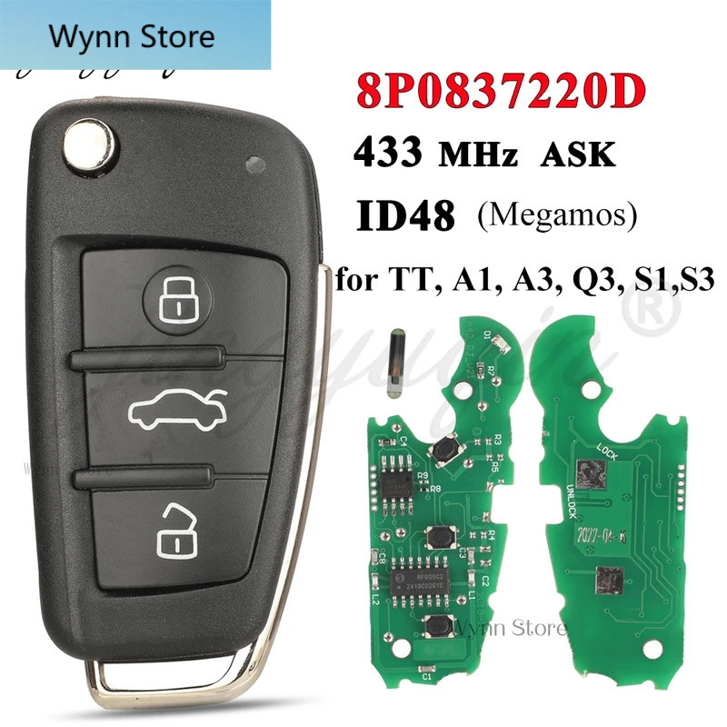 8P0837220D รีโมทคอนโทรลรถสําหรับ Audi A1 A3 TT S1 S3 Q3 2005 + 433Mhz ASK ID48 ชิป 8P0 837 220 D Fli