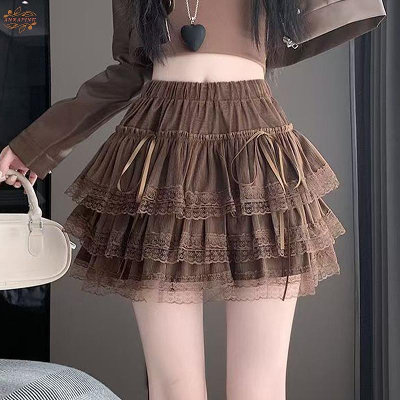 Ank French Butterfly Knot Design ผู้หญิงยืดหยุ่นครึ่งกระโปรงลูกไม้ Splicing ฤดูใบไม้ผลิฤดูร้อน Dressy ชุด EN