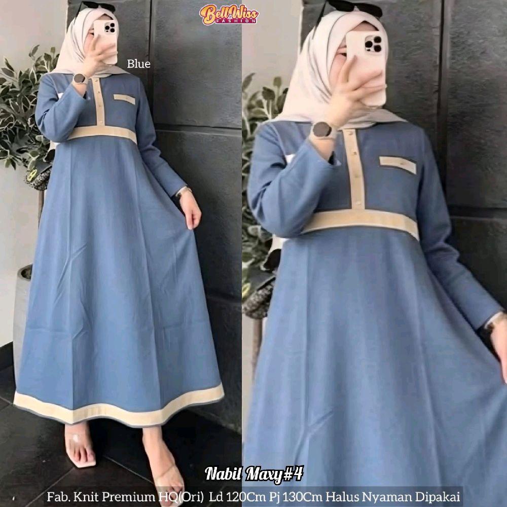 Nabil Midi Dress Plain Gamis ผสมจัมโบ้ยืดหนา Oversize