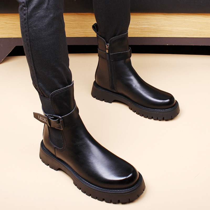 Martin Boots Mens High-Top Summer Breathable 2026 สไตล์ใหม่ Mid-Top Chelsea Boots หนังแท้เพิ่มความสู