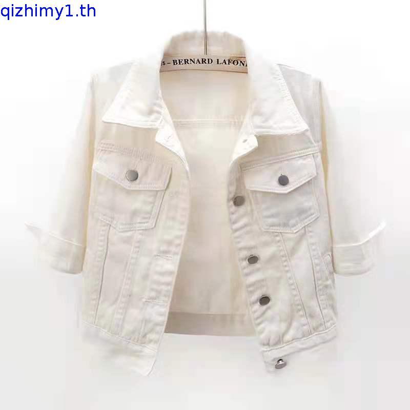 【imove】เสื้อแจ็กเก็ตยีน แขนสั้น เอวลอย 6 สี