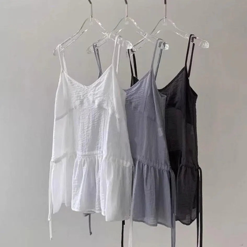 ❤easy❤ผู้หญิง ขนาดพลัส ผูกขึ้น ผอมเพรียว สายเดี่ยว เสื้อกล้าม บรอดแบนด์ เสื้อ
