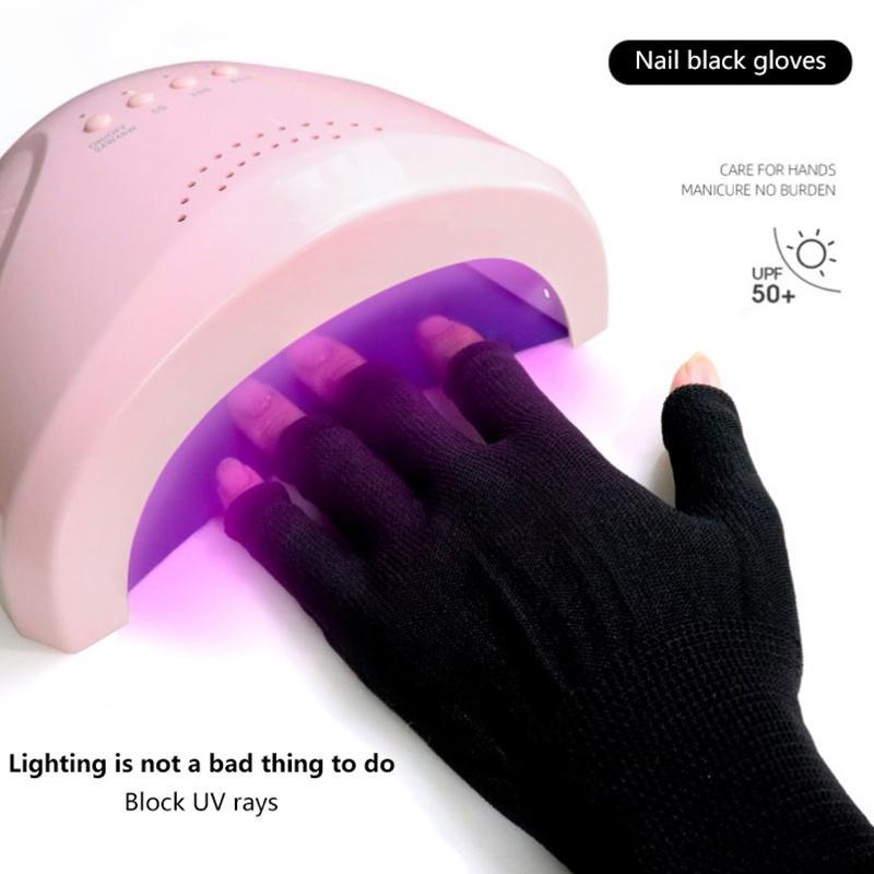 DSTH 1 คู่ Anti UV Bla บางเล็บถุงมือ Anti Bla UV เจลโล่ถุงมือ Fingerless เล็บเล็บเครื่องมือ LED โคมไฟเล็บเครื่องเป่าร้อน