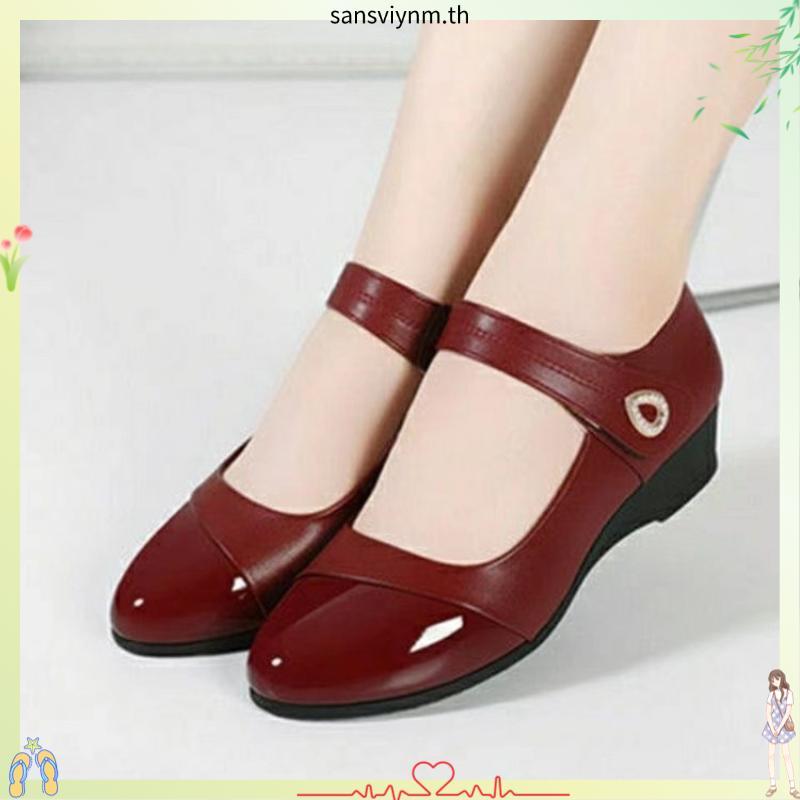 minxshoes รองเท้า minx รองเท้าชั้นเดียวส้นกลางแบบใหม่หนังนิ่มพื้นนิ่มสำหรับคุณแม่รองเท้าหนังผู้หญิงเ