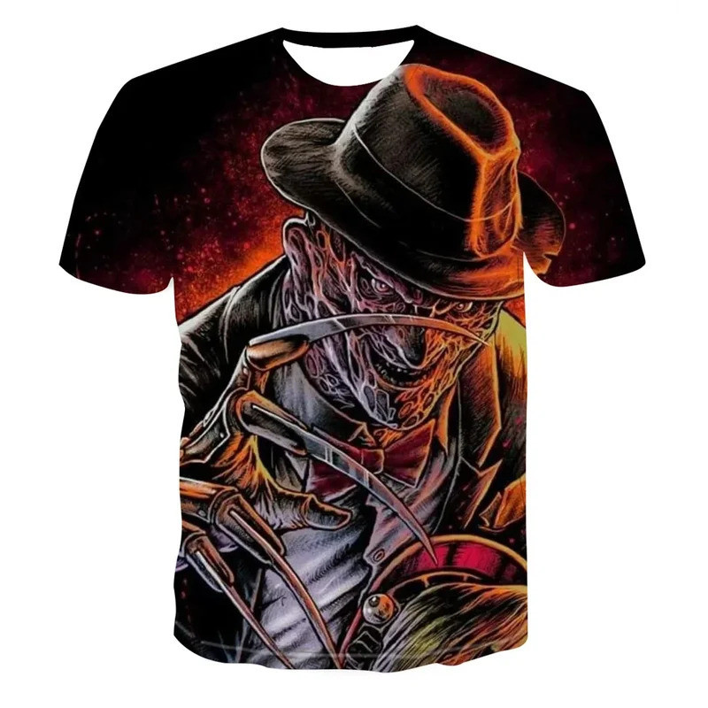 เสื้อยืดแขนสั้น Freddy Krueger และ Jason แบบ 3D พิมพ์ สำหรับผู้ชายและผู้หญิง เหมาะสำหรับฤดูร้อน