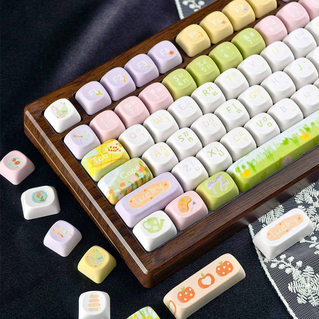 EN/TH/KR/ZHUYINMAIMOOO ฤดูใบไม้ผลิ Grafi Keycap 120 คีย์ MOA/Cherry Profile PBT Dye Sublimation น่าร
