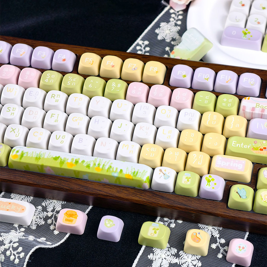 EN/TH/KR/ZHUYINMAIMOOO การ์ตูน Grafi Keycaps MOA/เชอร์รี่โปรไฟล์ 120 คีย์ PBT Aula F75 F99 Ajazz AK8
