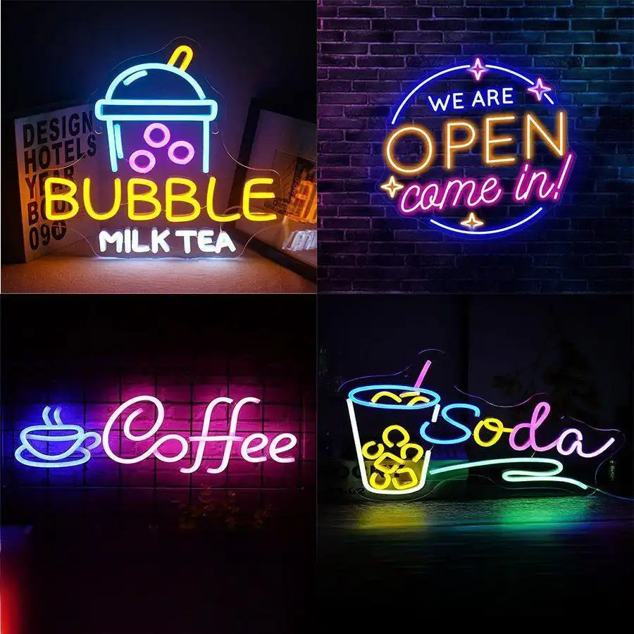 ไฟ นํา นีออนอเนกประสงค์สําหรับตกแต่งบาร์และร้านชานมไฟตัวอักษรเรืองแสงป้ายร้านสร้างสรรค์แสงโดยรอบ