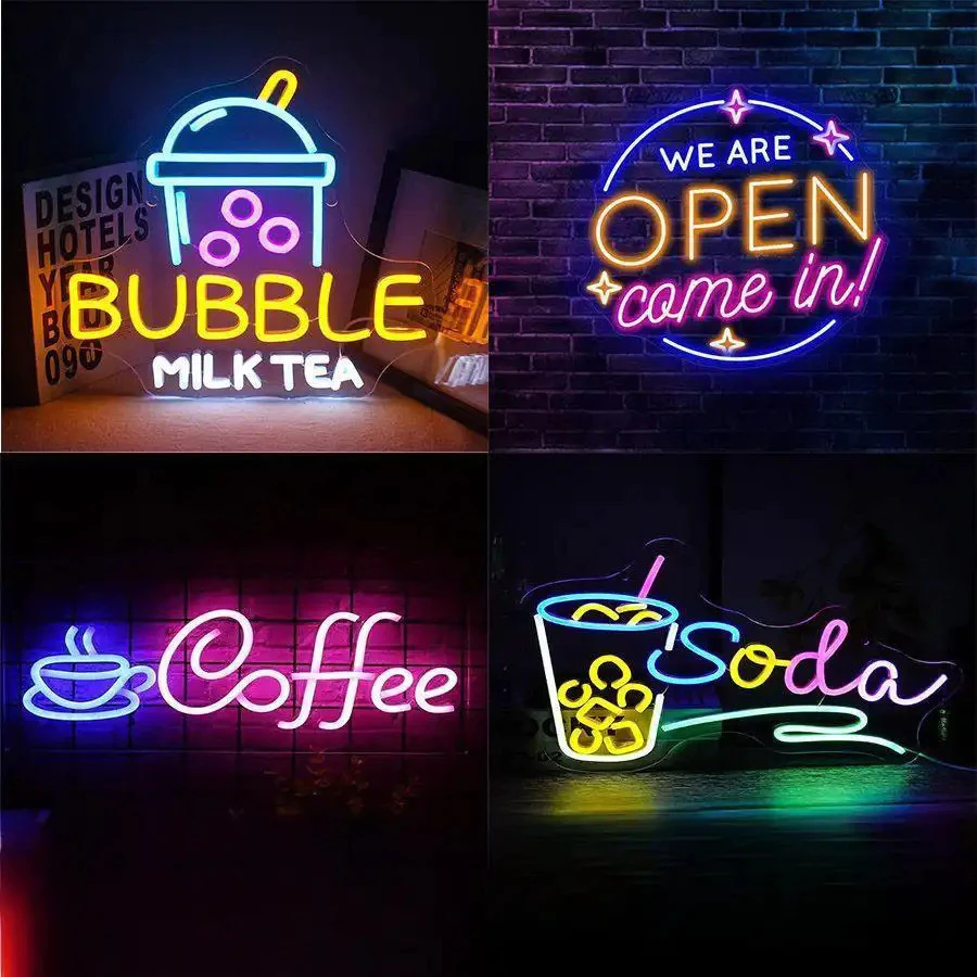 ไฟ นํา นีออนอเนกประสงค์สําหรับตกแต่งบาร์และร้านชานมไฟตัวอักษรเรืองแสงป้ายร้านสร้างสรรค์แสงโดยรอบ