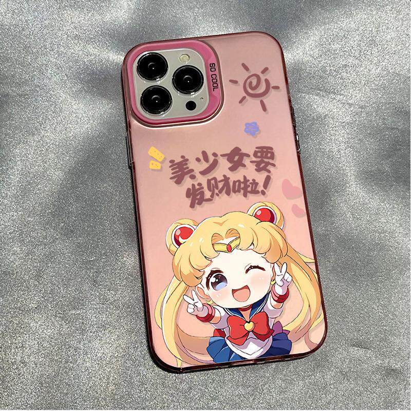 เคสไอโฟนลายเซเลอร์มูน สีชมพู ลายการ์ตูน มินิมอล แฟชั่น กระตุ้นอารมณ์ กันกระแทก ขอบสูง ไม่เหลือง 11 12 13 14 15 16Pro Max