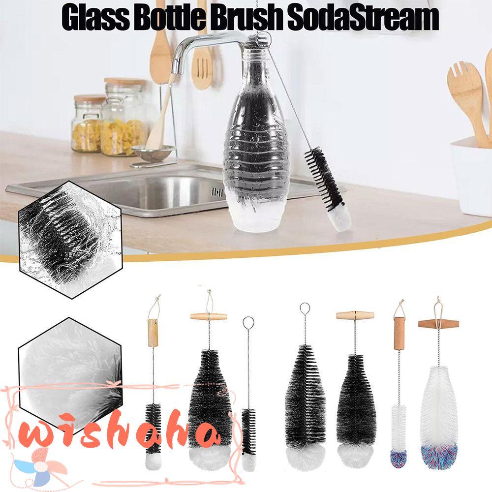 WISHAHA Glassware Jars ทําความสะอาด, Beechwood Handle เครื่องมือทําความสะอาดห้องครัว Soda Stream แปร