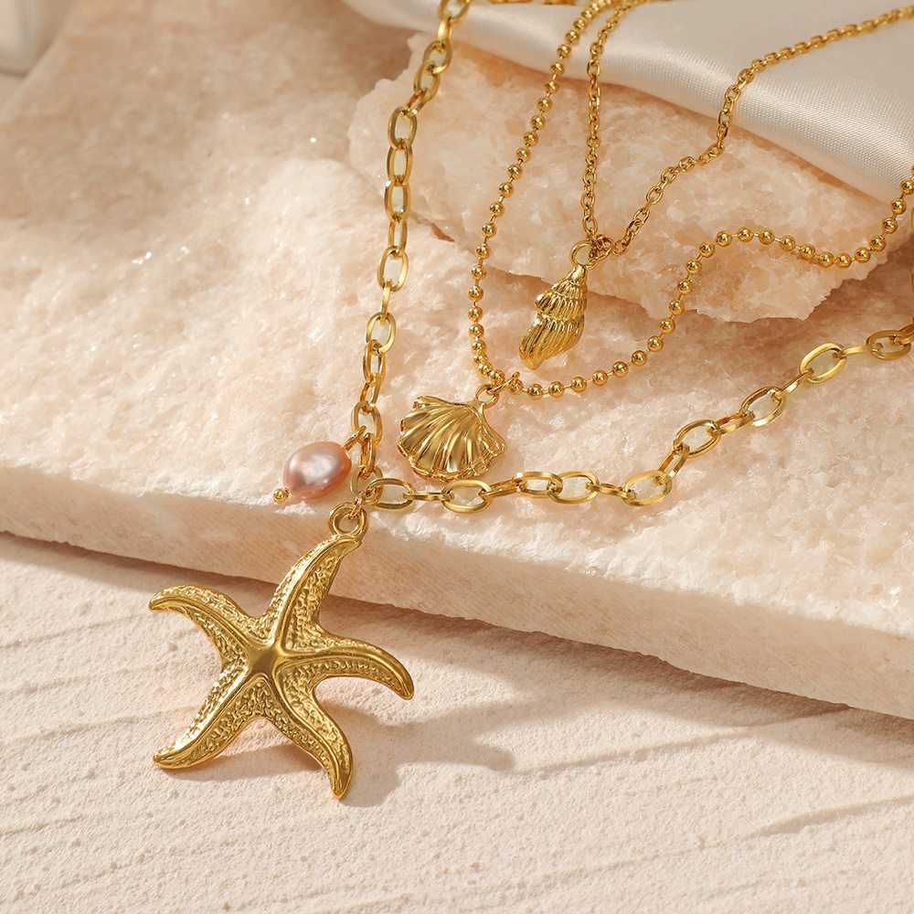 ปลาดาว สร้อยคอโซ่ โกลเด้น หลายชั้น สร้อยคอพร้อมจี้ วินเทจ รูปที่ 6