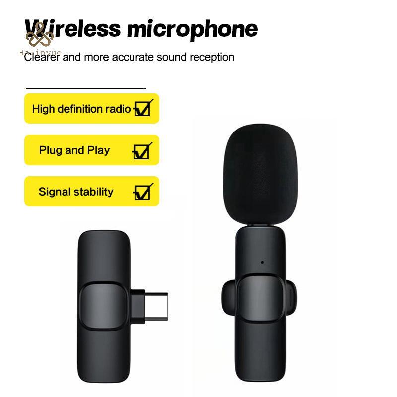 HELINYUE ไมโครโฟนไร้สายแบบหนีบเสื้อ K9 Type-C 1-to-1 ไมโครโฟนไร้สายสําหรับการบันทึกสมาร์ทโฟน Podcast
