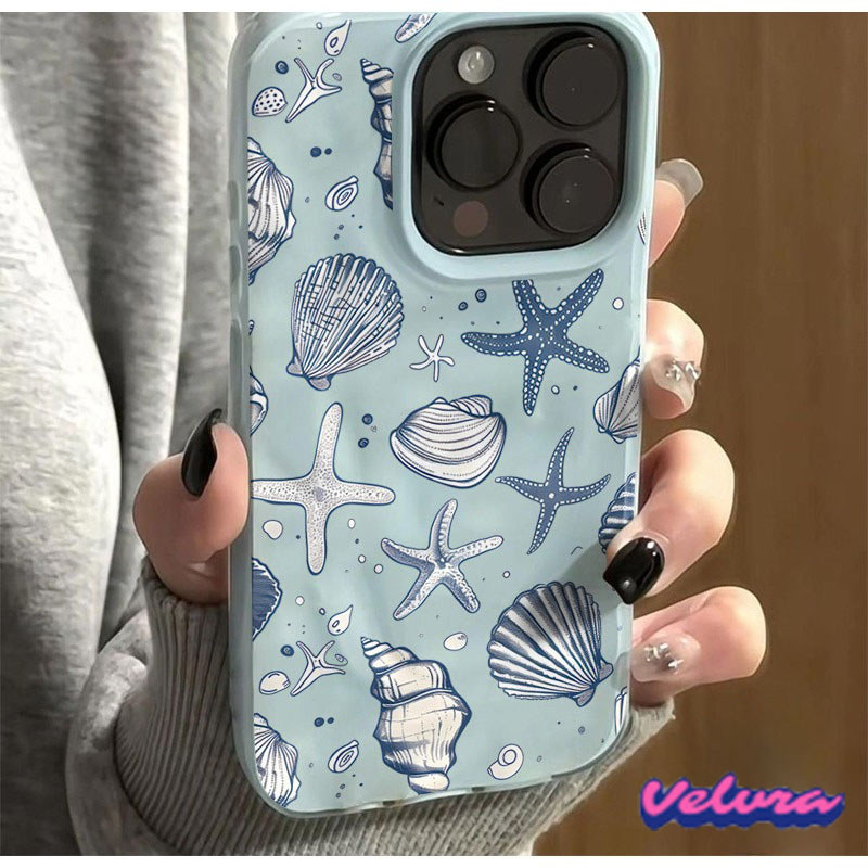 เคส TPU ลายเปลือกหอยแฟนตาซีรูปดาวสีฟ้า สำหรับ IPhone 16 17 air 15 14 6 6s Plus XR 11 16 13 15 14 12 Pro Max X XS MAX