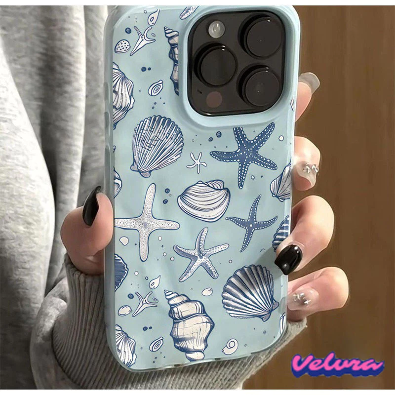 เคส TPU ลายเปลือกหอยแฟนตาซีรูปดาวสีฟ้า สำหรับ IPhone 16 17 air 15 14 6 6s Plus XR 11 16 13 15 14 12 Pro Max X XS MAX
