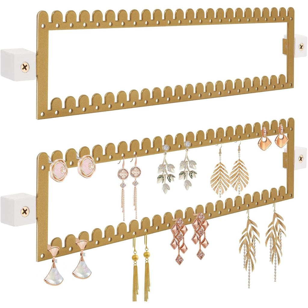 2 ชั้นผู้ถือต่างหูOrganizerติดผนัง,2PCSโลหะต่างหูจอแสดงผล 96 หลุมและ 92 ร่องแขวนเครื่องประดับOrganiz