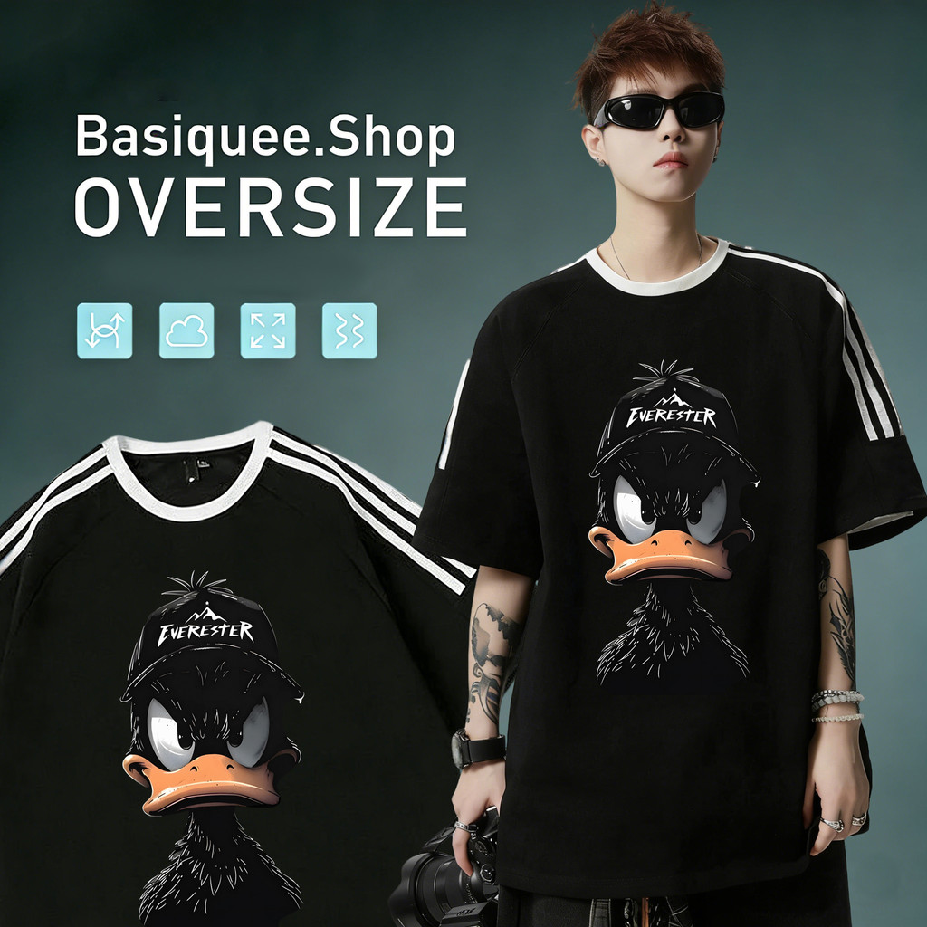Basi เสื้อแฟชั่น เสื้อยืด oversize ผ้าฝ้าย100% แนวสตรีท ไม่ต้องรีดผ้า สวมใส่สบาย ผ้านิ่ม  ลาย  “DUCK EVERESTER”