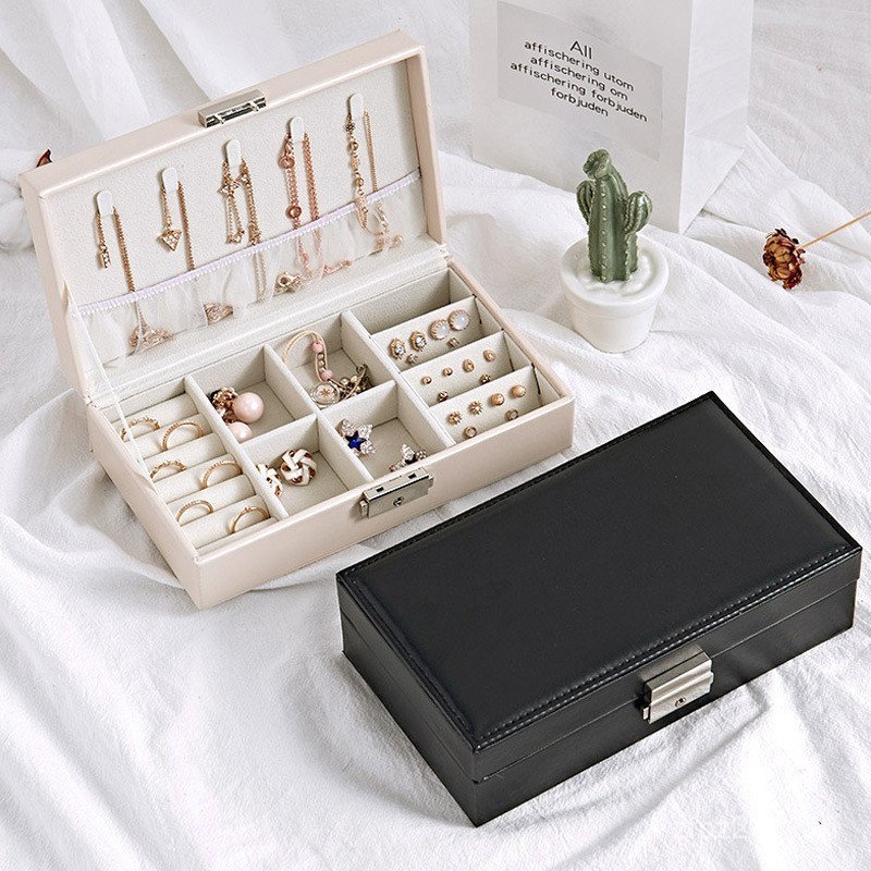 กล่องเครื่องประดับกล่องเครื่องประดับเครื่องประดับที่เรียบง่ายหนังขนาดเล็กแบบพกพาสร้อยคอเกาหลีหลายตาร