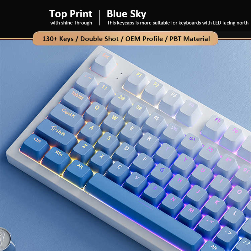 Blue OEM Profile RGB Backlit Keycaps Double Shot PBT Keycaps สําหรับ MX Switches คีย์บอร์ดแบบกลไก