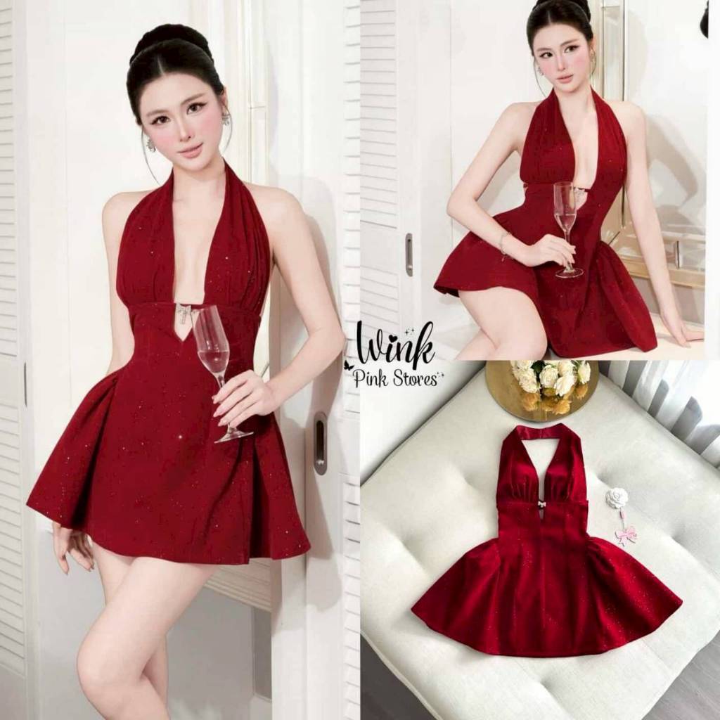 Shop_DD (พร้อมส่ง) WinkPink5 เดรสคล้องคอ งามสง่าต้อนรับคริสต์มาส DD