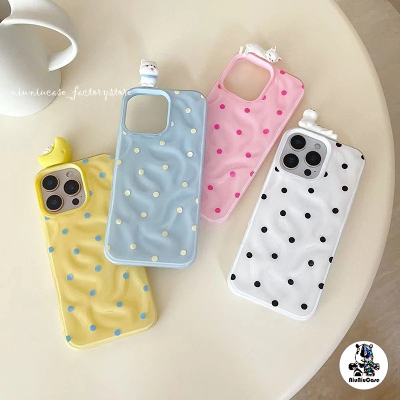 สำหรับ iPhone 17 15 11 13 16 14 12 Pro Max 15 14 16 6 6S Plus XR X XS เคสไอโฟน 16 17 13 ผ้าคลุมระบายลายจุดหวานน้อยชิ้น
