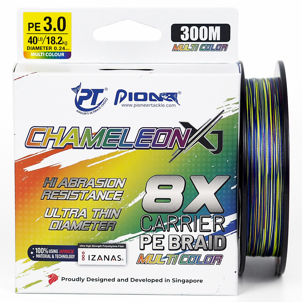 สายพีอี PE PIONEER CHAMELEON XJ 150M/300M [เทคโนโลยี IZANAS] สีสลับมัลติคัลเลอร์ แบบกล่อง