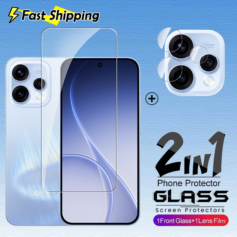 2in1 สําหรับลายนิ้วมือปลดล็อคกระจกนิรภัยสําหรับ OPPO Reno 15 14 Pro Max F OPPOReno15 ProMax 5G 3D Protector เต็มหน้าจอฝาครอบ HD หน้าจอเลนส์ป้องกันฟิล์ม