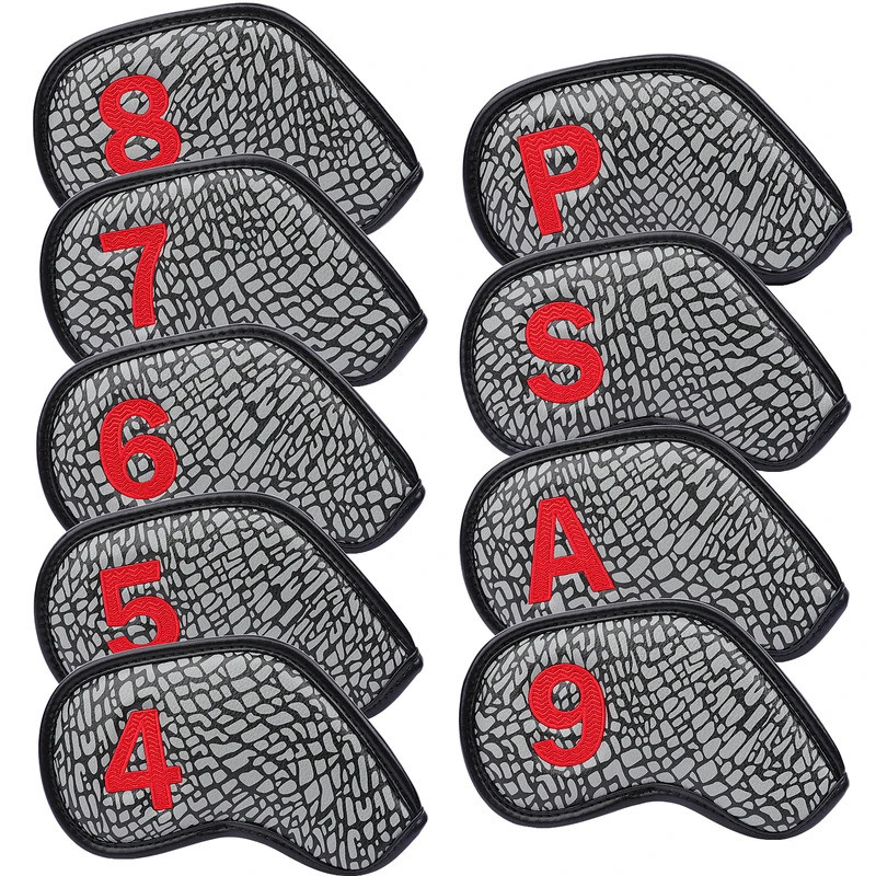 9pcs a Set PU Leather Printing  Red Number Embroidered Golf Headcover Wedges 4.5.6.7.8.9.P.S.A Golf 