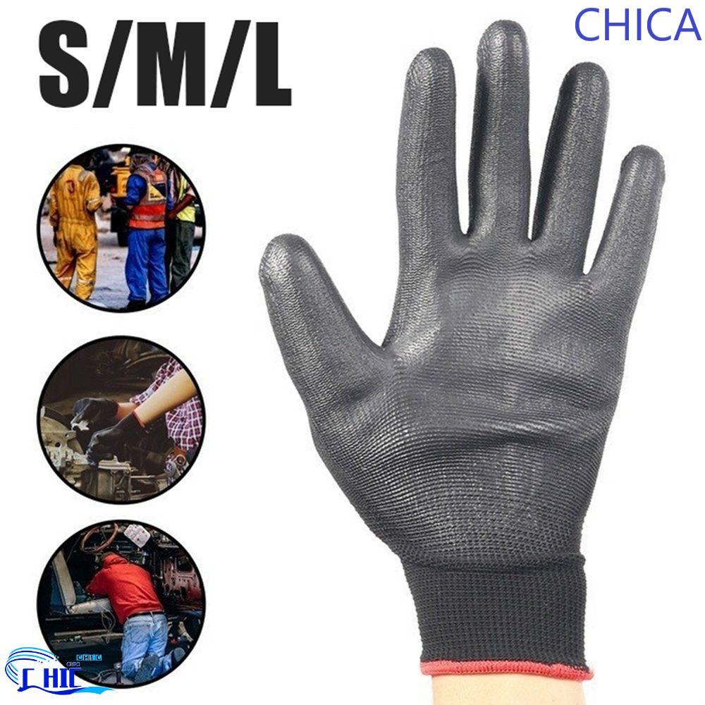 CHICA Safety Gloves Builders Workplace Grip PU Nylon 6 คู่ถุงมือทํางาน