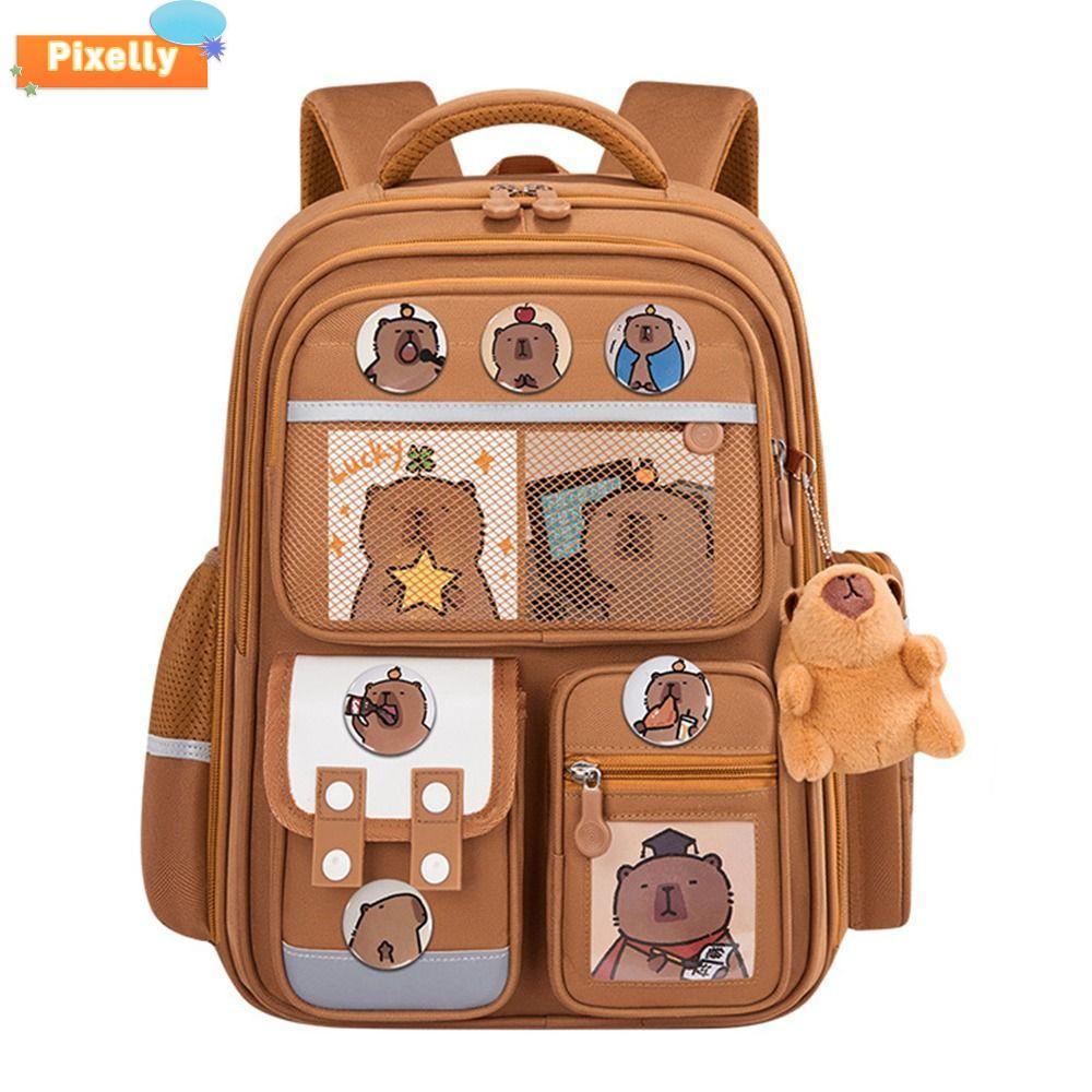 Pixelly Capybara Backpack กระเป๋านักเรียนความจุขนาดใหญ่ ทนน้ำ พางoulder strap กว้าง